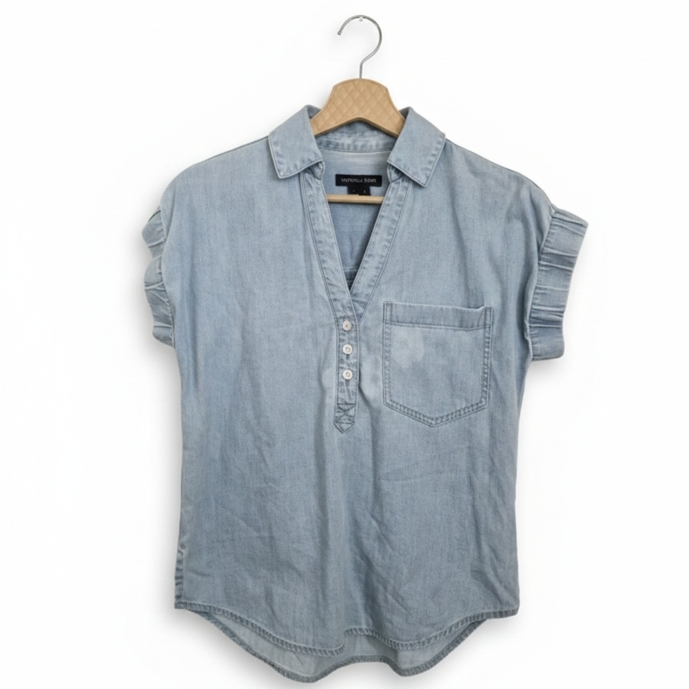 Veronica Beard Denim Blouse | Light Blue | Sz XS | Well-Loved Vintage Look